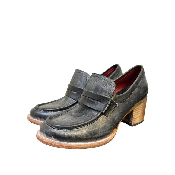 Free Bird By Steven Chevelle Leather Heeled Loafers Black Size 9 - Picture 1 of 9